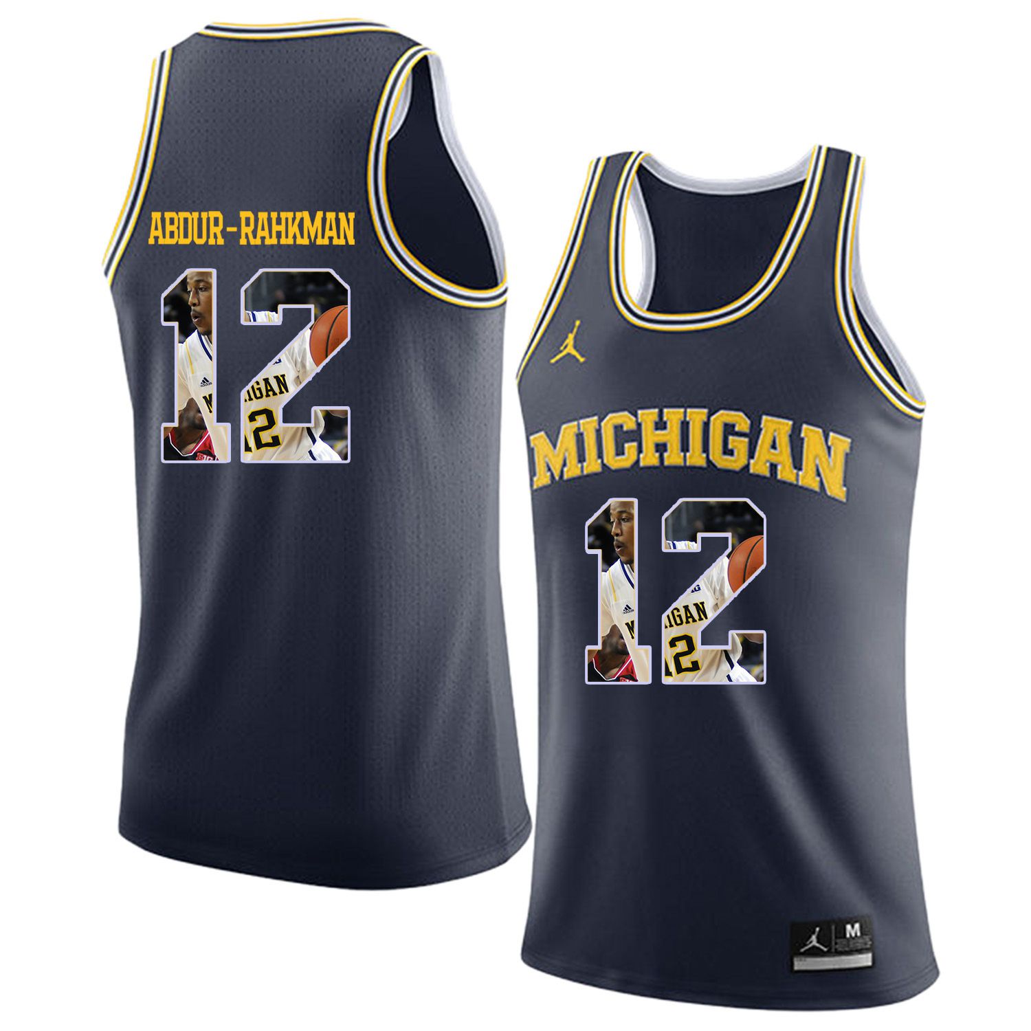 Men Jordan University of Michigan Basketball Navy 12 Abdur-Rahkman Fashion Edition Customized NCAA Jerseys
